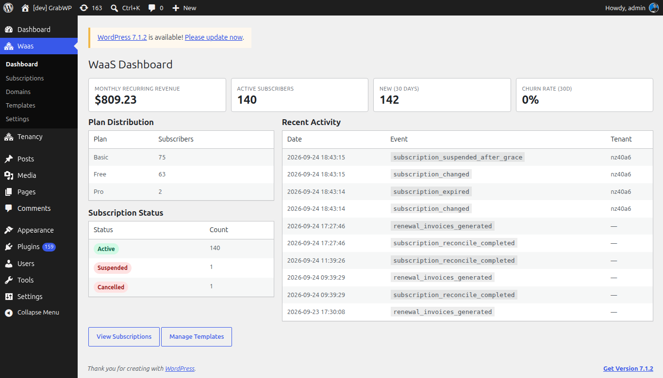 WaaS Dashboard