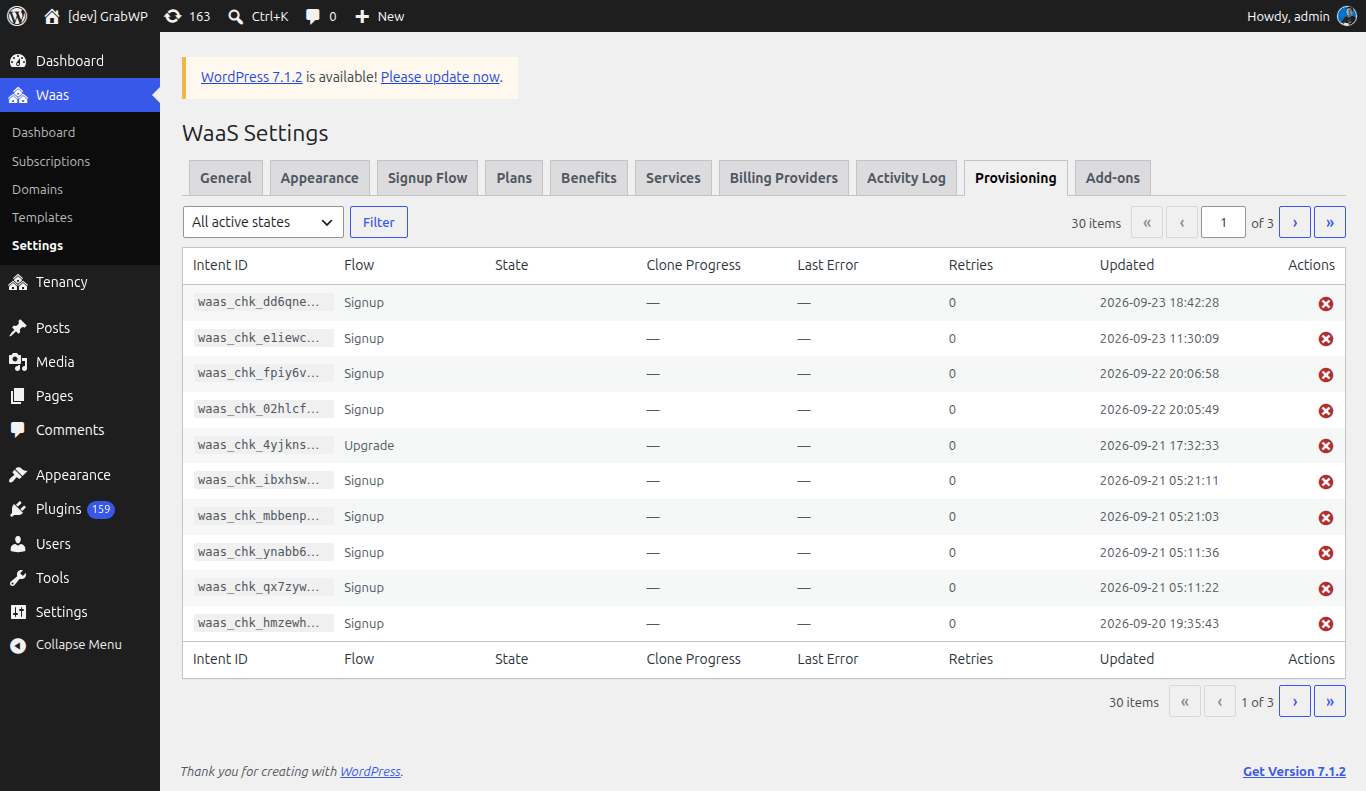 Provisioning intents