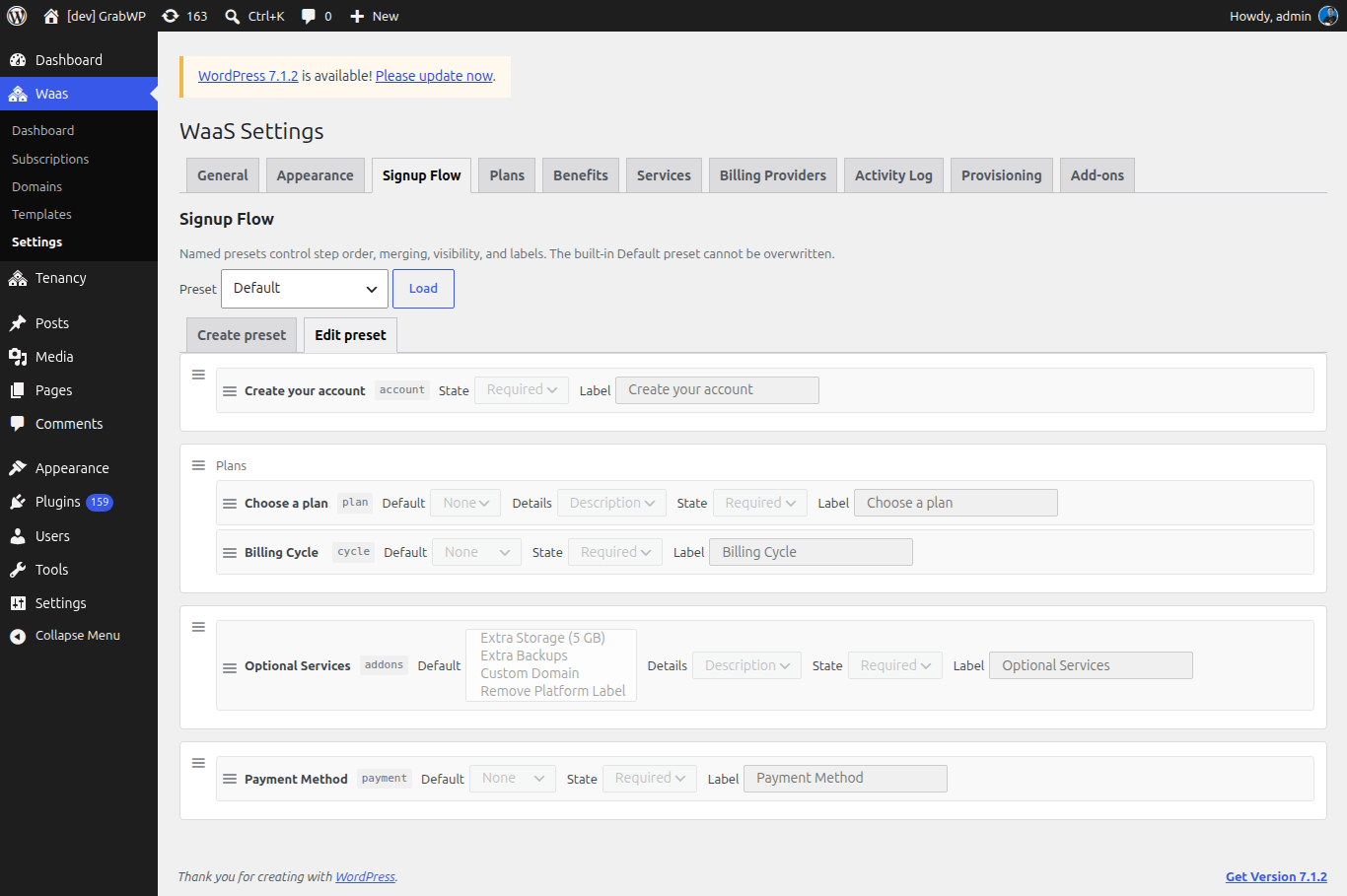 Edit preset for the built-in Default flow