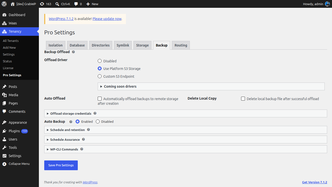 Pro Settings, Backup