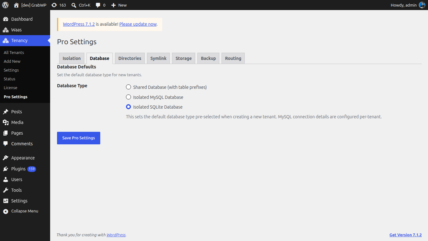 Pro Settings, Database