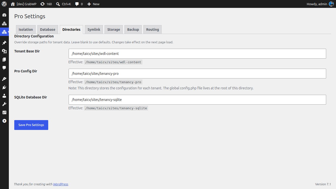Pro Settings - default directories and uploads