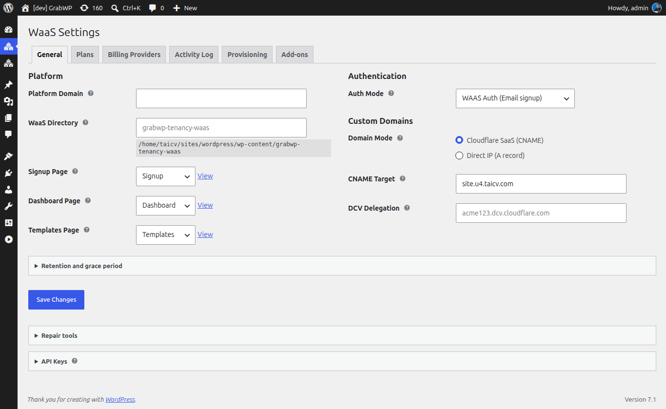 Pages configuration