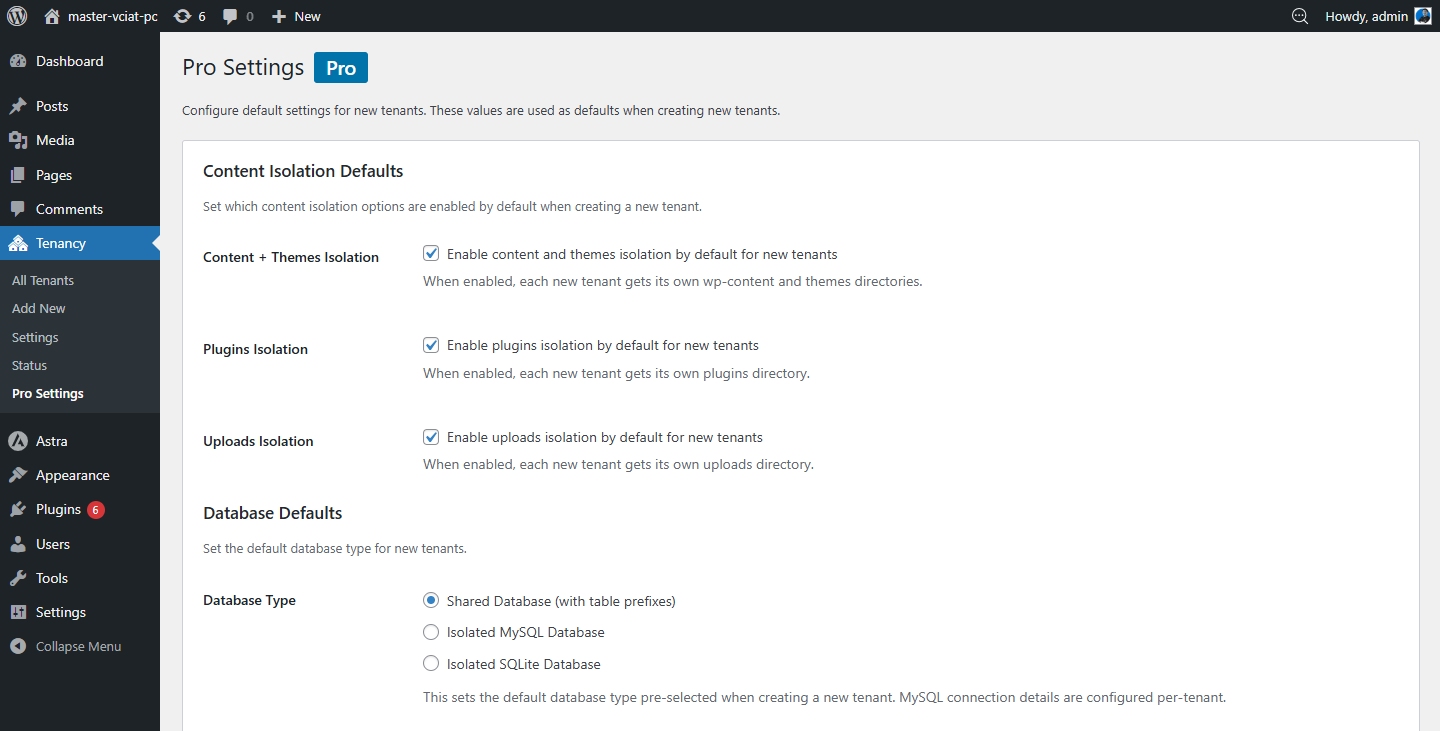 Pro Settings — mặc định cho content và plugins isolation