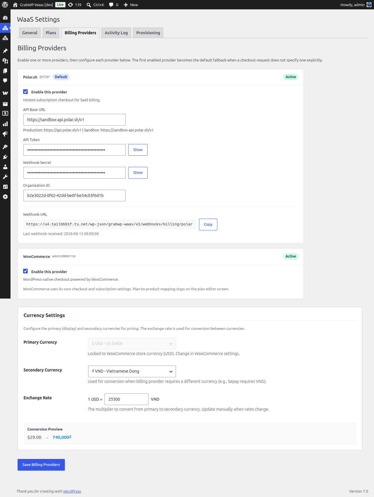 Billing settings