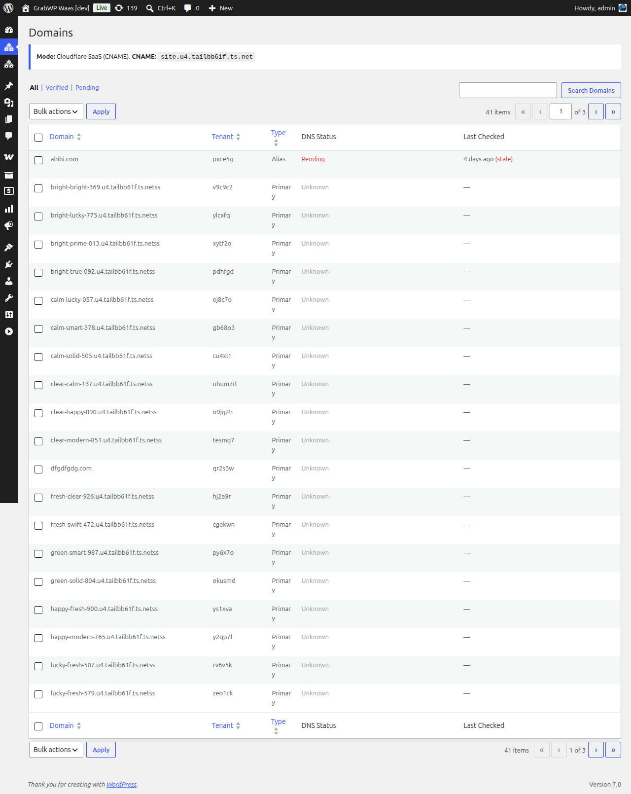 Domains admin